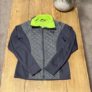 Underarms Gray and Black Quilted Jacket with Neon Green Collard